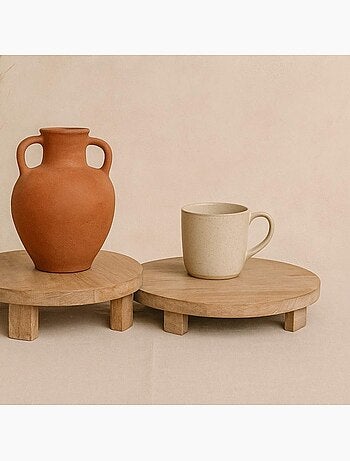 Set de 2 plateaux ronds en bois sur pieds