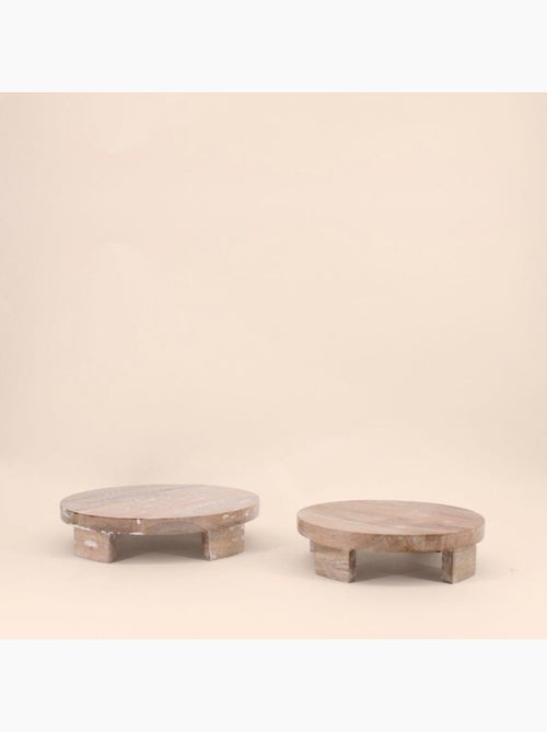 Set de 2 plateaux ronds en bois sur pieds - Kiabi