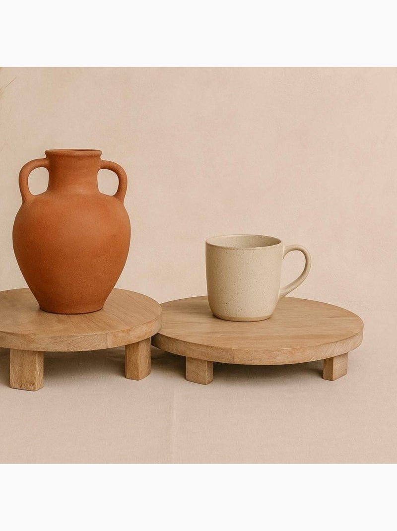 Set de 2 plateaux ronds en bois sur pieds Beige - Kiabi