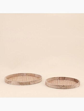 Set de 2 plateaux ronds en cannage