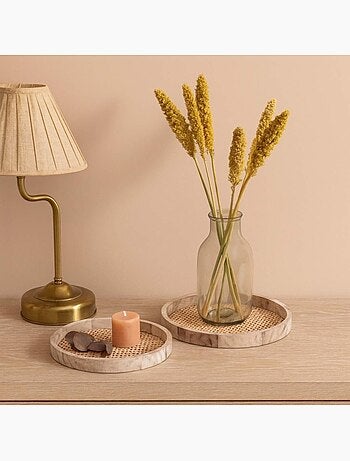 Set de 2 plateaux ronds en cannage