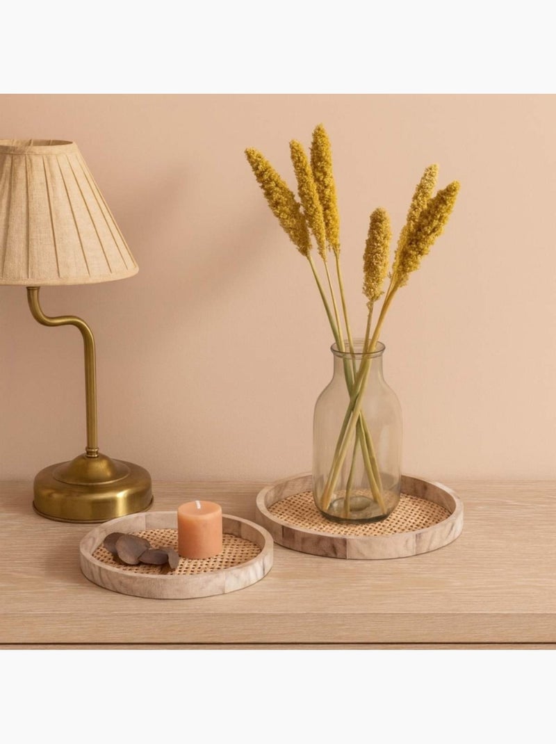 Set de 2 plateaux ronds en cannage Beige - Kiabi