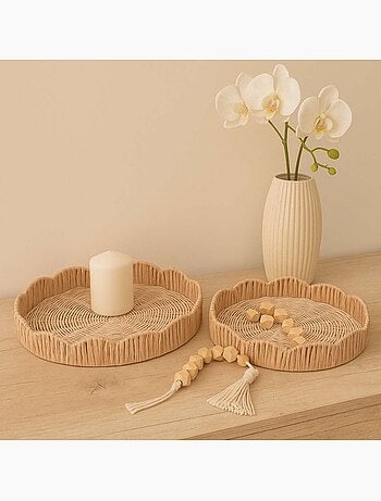 Set de 2 plateaux ronds en rotin