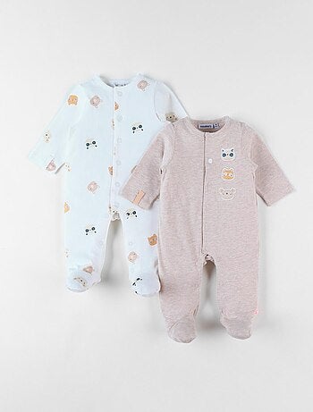 Set de 2 pyjamas 1 pièce en jersey, écru/taupe chiné - Noukie's