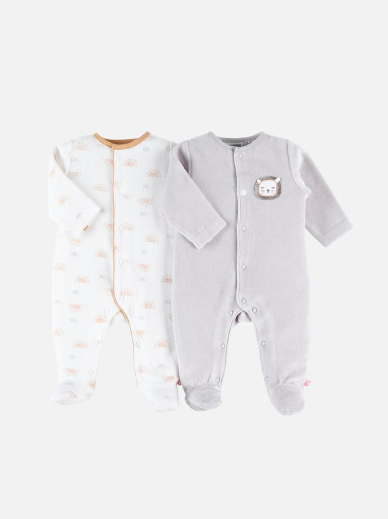 Set de 2 pyjamas 1-pièce en velours, clair/écru Noukie's Blanc - Kiabi