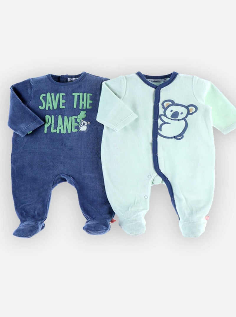 Set de 2 pyjamas dors-bien en velours, - Noukie's Bleu - Kiabi