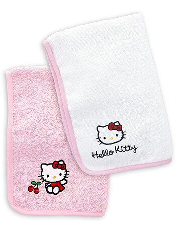 Set de 2 Serviettes Brodées - Change Bébé -Hello Kitty - Matière Eponge Absorbante - 100% coton
