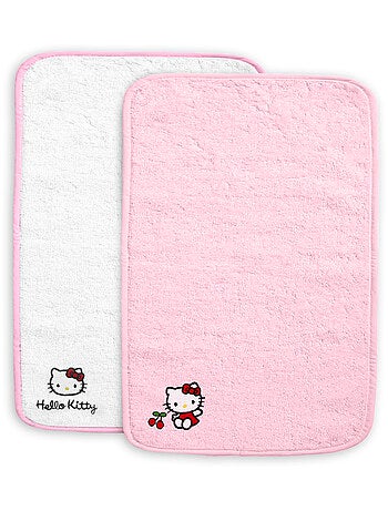 Set de 2 Serviettes Brodées - Change Bébé -Hello Kitty - Matière Eponge Absorbante - 100% coton