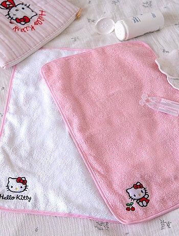 Set de 2 Serviettes Brodées - Change Bébé -Hello Kitty - Matière Eponge Absorbante - 100% coton