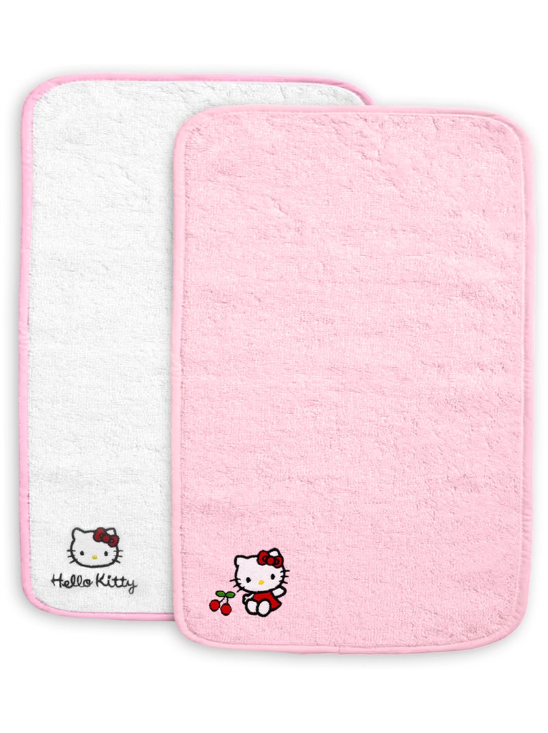 Set de 2 Serviettes Brodées - Change Bébé -Hello Kitty - Matière Eponge Absorbante - 100% coton Blanc Rose - Kiabi