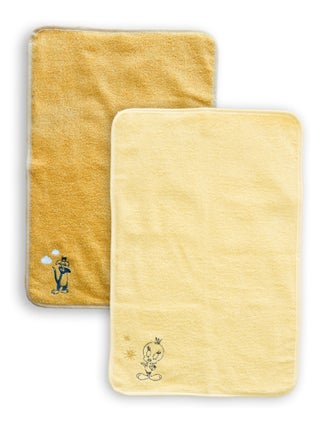 Set de 2 Serviettes Brodées - LOONEY TUNES - Change Bébé - Matière Eponge Absorbante - 100% coton