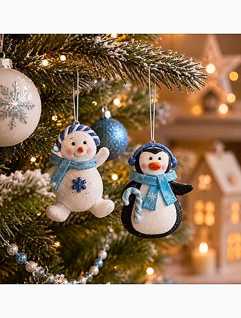 Set de 2 suspensions de noël – pingouin et bonhomme de neige