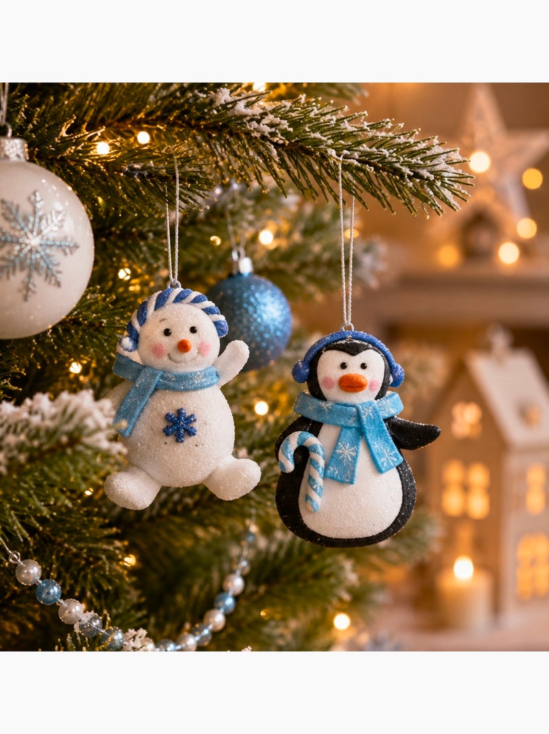 Set de 2 suspensions de noël – pingouin et bonhomme de neige Bleu - Kiabi