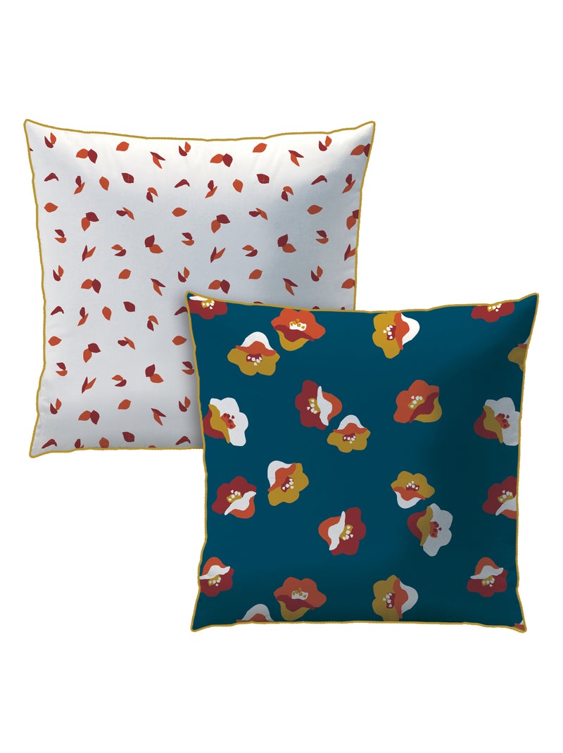 Set de 2 taies d'oreiller imprimées en percale de coton BIO, NARCISSE Bleu paon - Kiabi
