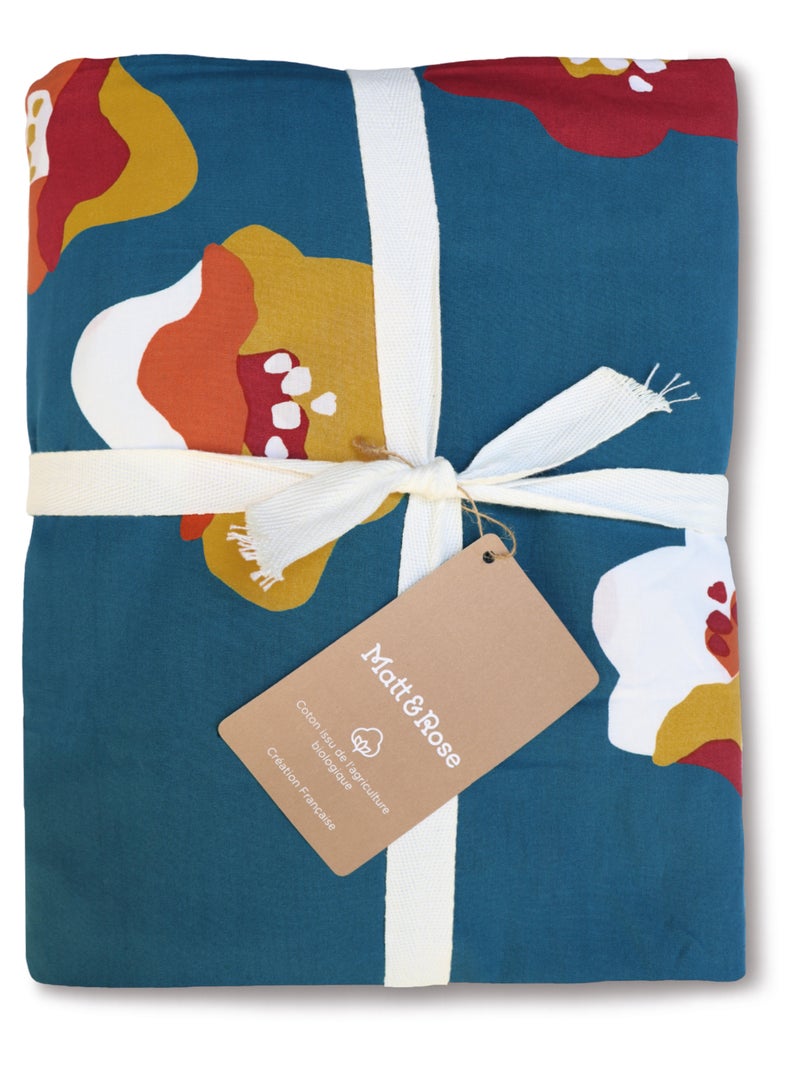 Set de 2 taies d'oreiller imprimées en percale de coton BIO, NARCISSE Bleu paon - Kiabi