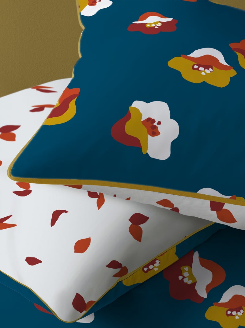 Set de 2 taies d'oreiller imprimées en percale de coton BIO, NARCISSE Bleu paon - Kiabi