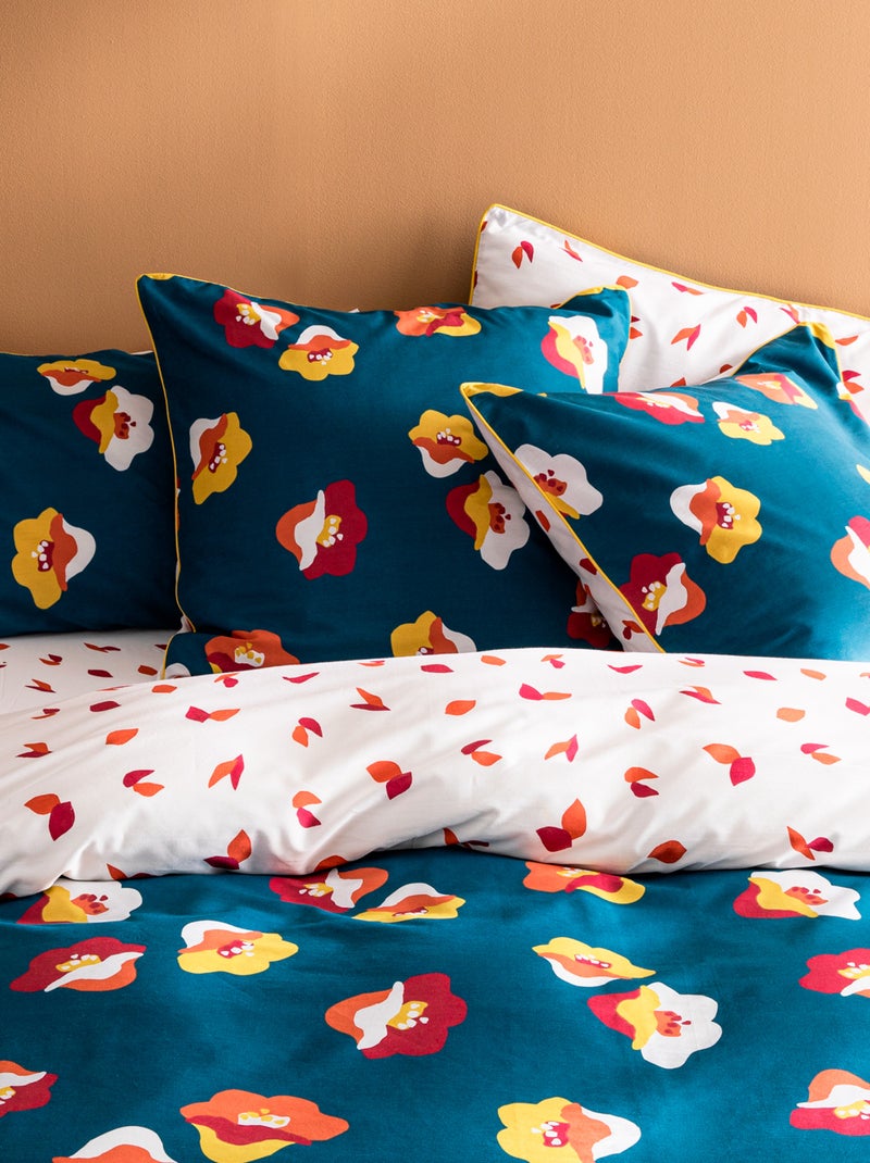Set de 2 taies d'oreiller imprimées en percale de coton BIO, NARCISSE Bleu paon - Kiabi