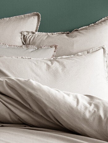 Set de 2 taies d'oreiller unies à franges, COTON LAVÉ