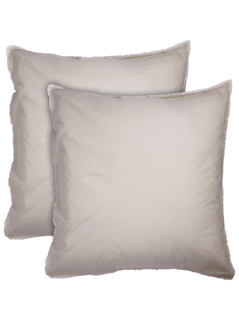 Set de 2 taies d'oreiller unies à franges, COTON LAVÉ Beige - Kiabi