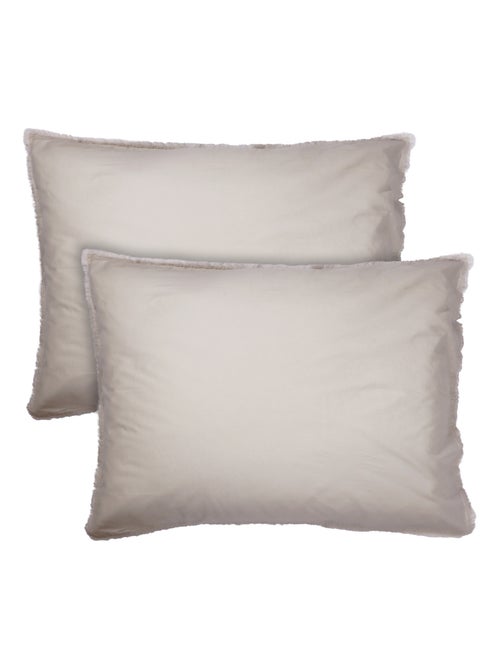 Set de 2 taies d'oreiller unies à franges, COTON LAVÉ - Kiabi