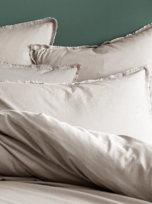Set de 2 taies d'oreiller unies à franges, COTON LAVÉ - Kiabi