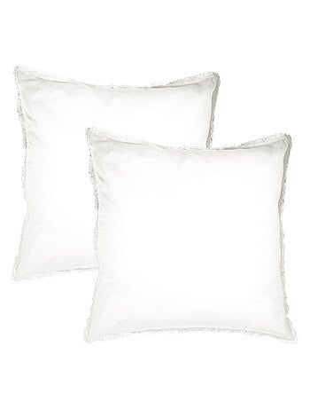 Set de 2 taies d'oreiller unies à franges, COTON LAVÉ