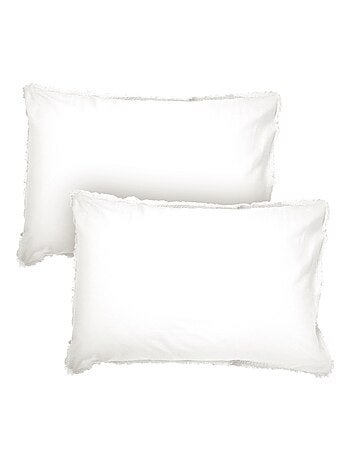 Set de 2 taies d'oreiller unies à franges, COTON LAVÉ