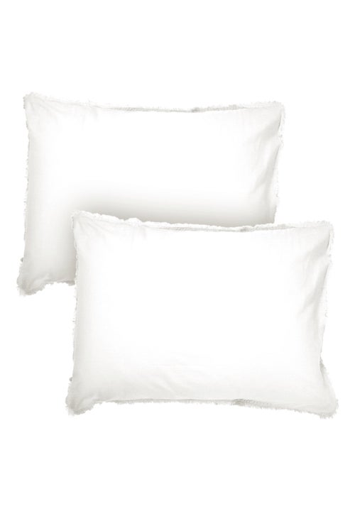 Set de 2 taies d'oreiller unies à franges, COTON LAVÉ - Kiabi