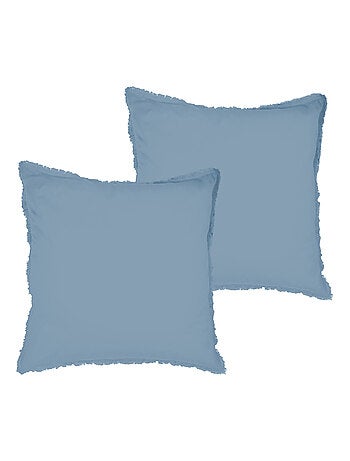 Set de 2 taies d'oreiller unies à franges, COTON LAVÉ