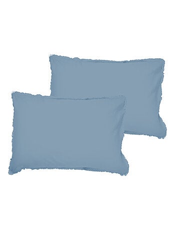 Set de 2 taies d'oreiller unies à franges, COTON LAVÉ
