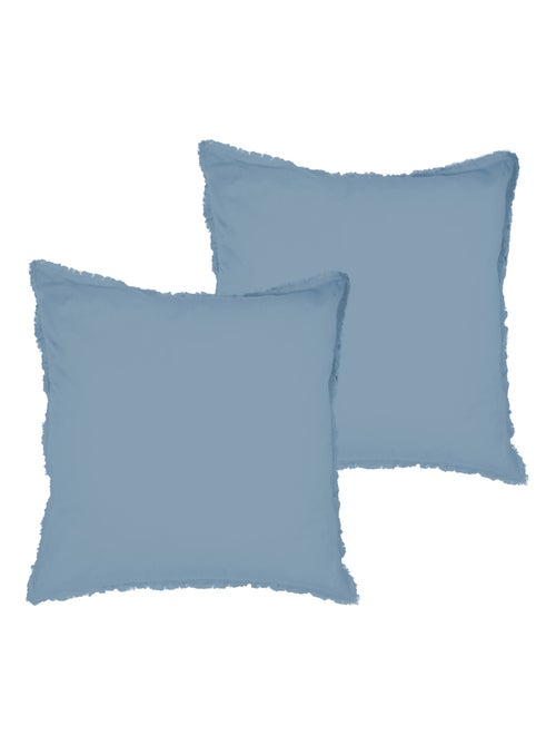 Set de 2 taies d'oreiller unies à franges, COTON LAVÉ - Kiabi