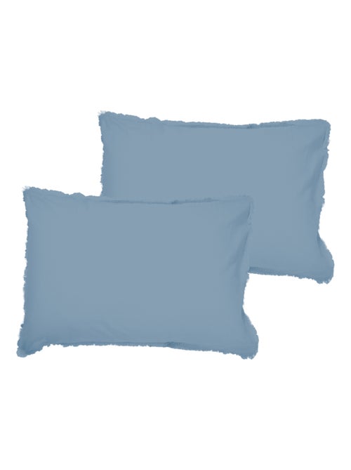 Set de 2 taies d'oreiller unies à franges, COTON LAVÉ - Kiabi