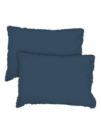 Set de 2 taies d'oreiller unies à franges, COTON LAVÉ