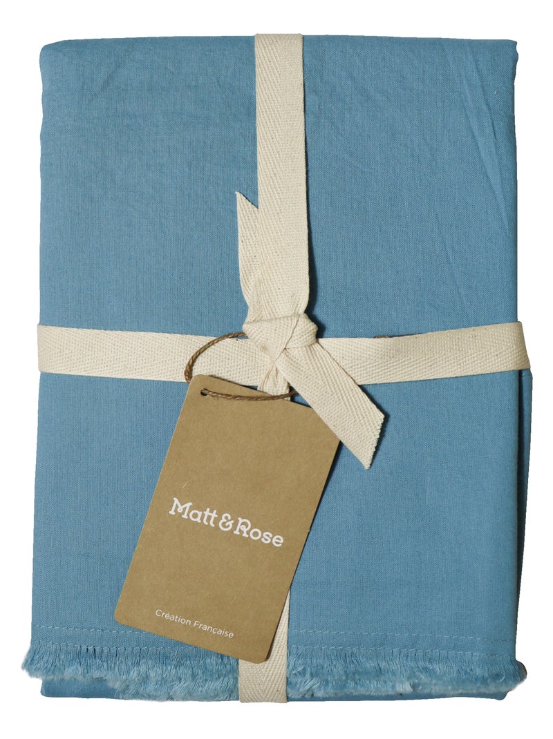 Set de 2 taies d'oreiller unies à franges, COTON LAVÉ Bleu polaire - Kiabi