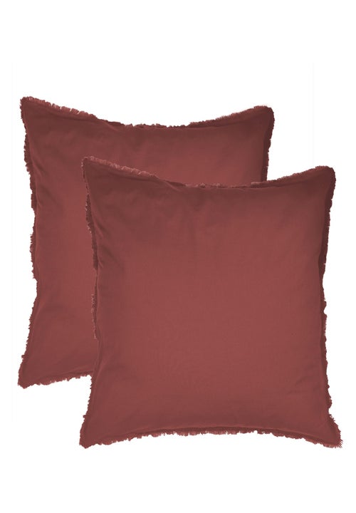 Set de 2 taies d'oreiller unies à franges, COTON LAVÉ - Kiabi
