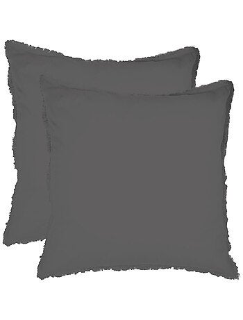 Set de 2 taies d'oreiller unies à franges, COTON LAVÉ