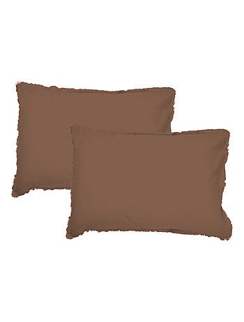 Set de 2 taies d'oreiller unies à franges, COTON LAVÉ