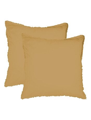 Set de 2 taies d'oreiller unies à franges, COTON LAVÉ
