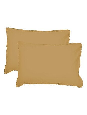 Set de 2 taies d'oreiller unies à franges, COTON LAVÉ