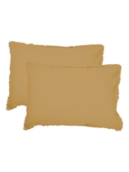 Set de 2 taies d'oreiller unies à franges, COTON LAVÉ - Kiabi
