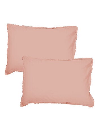 Set de 2 taies d'oreiller unies à franges, COTON LAVÉ