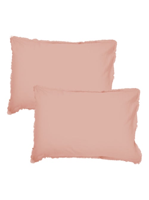Set de 2 taies d'oreiller unies à franges, COTON LAVÉ - Kiabi