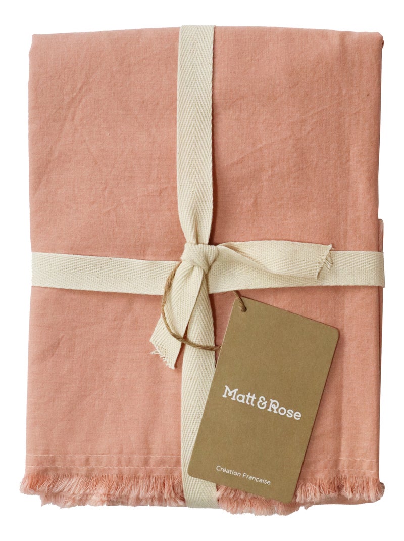 Set de 2 taies d'oreiller unies à franges, COTON LAVÉ Nude - Kiabi