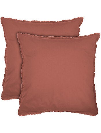 Set de 2 taies d'oreiller unies à franges, COTON LAVÉ