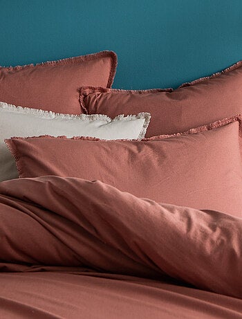 Set de 2 taies d'oreiller unies à franges, COTON LAVÉ