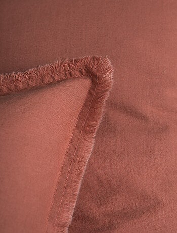 Set de 2 taies d'oreiller unies à franges, COTON LAVÉ