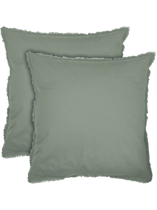 Set de 2 taies d'oreiller unies à franges, COTON LAVÉ - Kiabi
