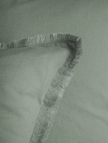 Set de 2 taies d'oreiller unies à franges, COTON LAVÉ