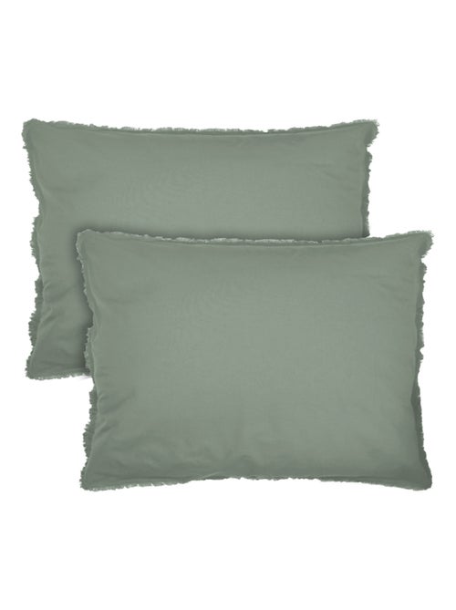 Set de 2 taies d'oreiller unies à franges, COTON LAVÉ - Kiabi