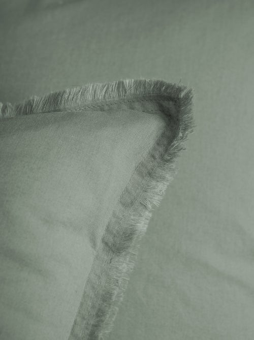 Set de 2 taies d'oreiller unies à franges, COTON LAVÉ - Kiabi